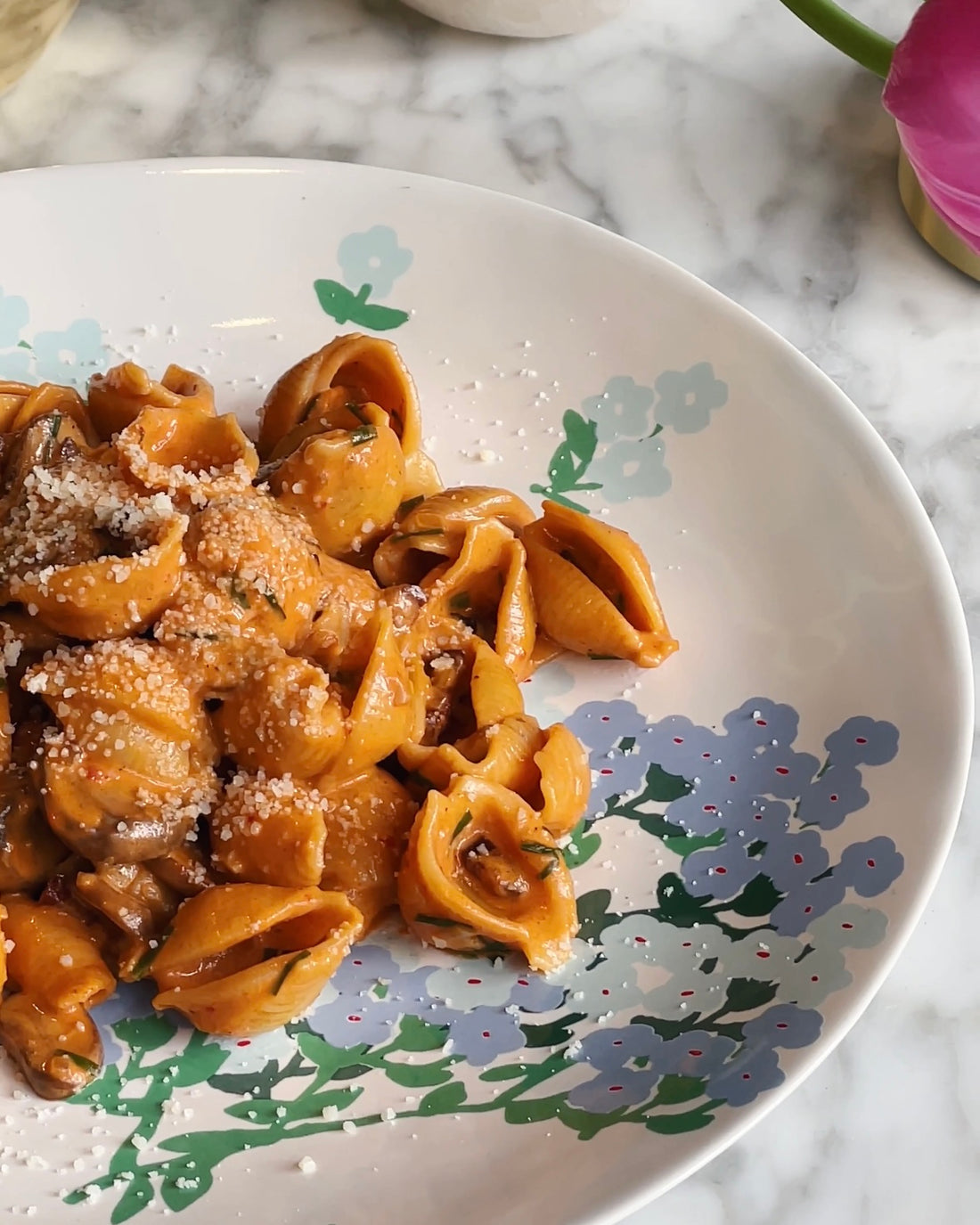 A close up image of the pasta on the left, and a photo of all ingredients used on the right. @intothesauce, Into the Sauce, Tori Falzon, #intothesauce