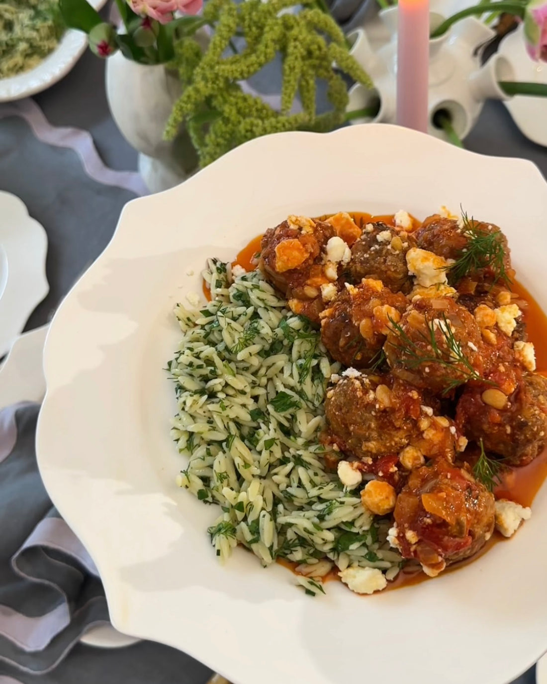 Spicy Meatballs with Fetta and Risoni