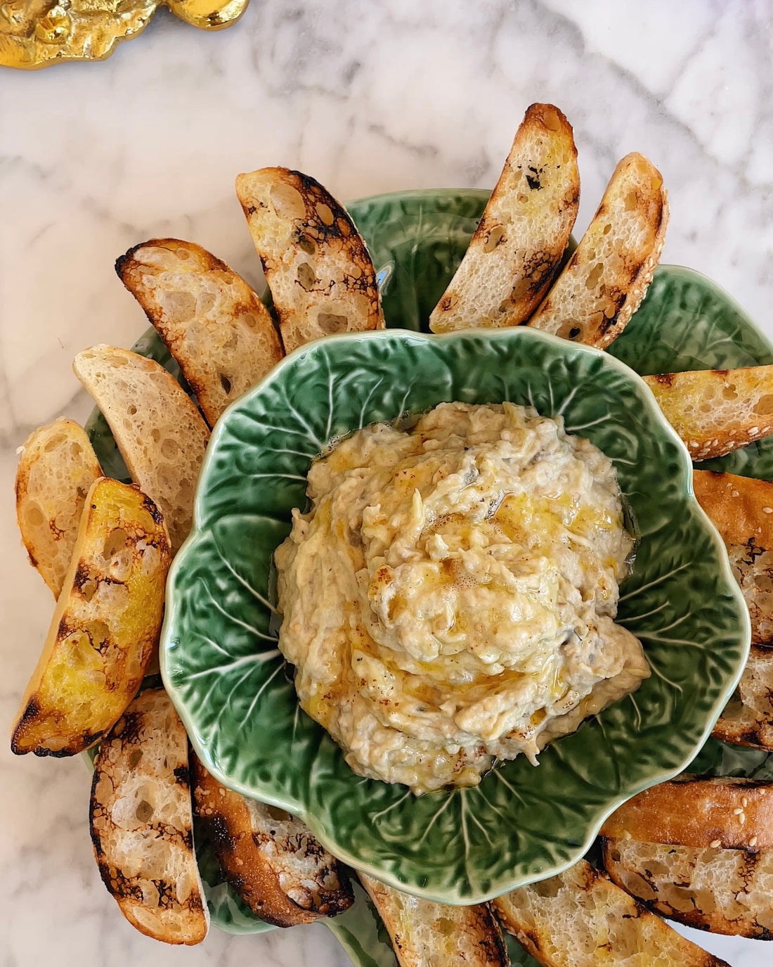 Left image of baba ganoush and charred bread, right image of the ingredients used in recipe. @intothesauce, Into the Sauce, Tori Falzon, #intothesauce