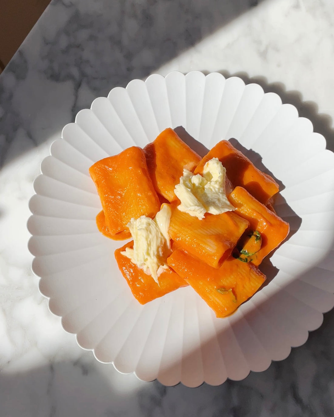 A plate of tomato butter pasta on the left, and the ingredients to make it on the right. @intothesauce, Into the Sauce, Tori Falzon, #intothesauce