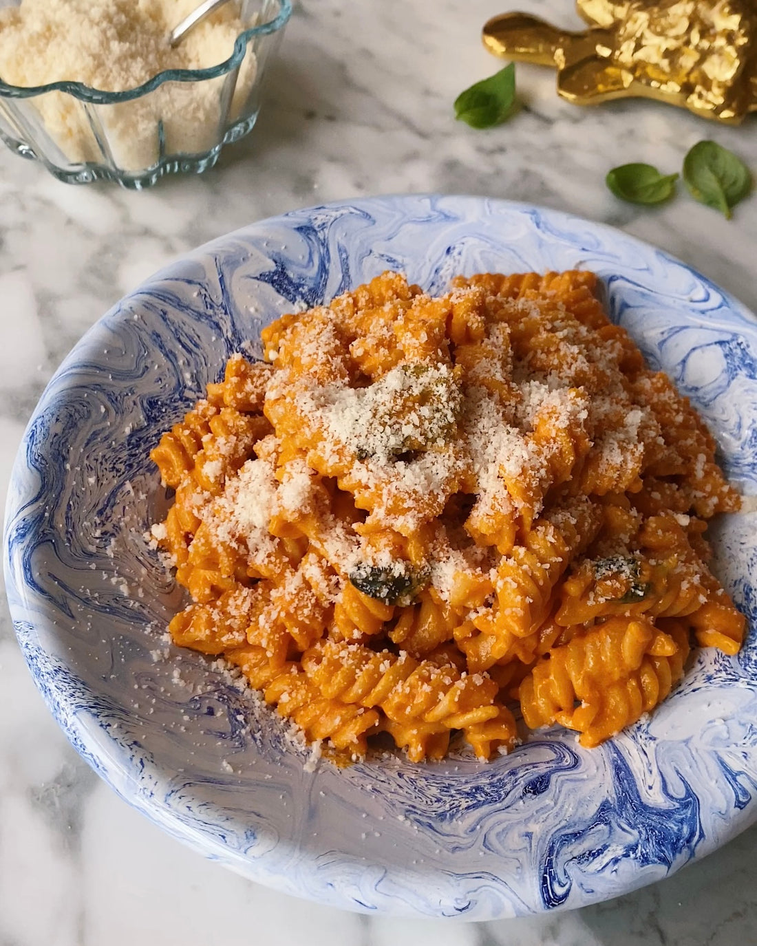 Spicy vodka pasta with ingredients