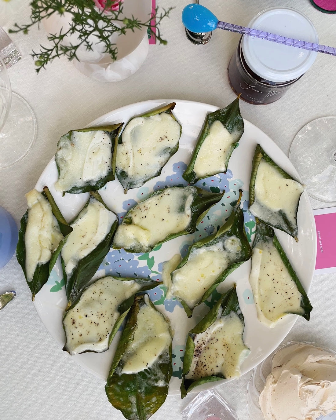 Mozzarella Lemon Leaves, two images with different angles. @intothesauce, Into the Sauce, Tori Falzon, #intothesauce