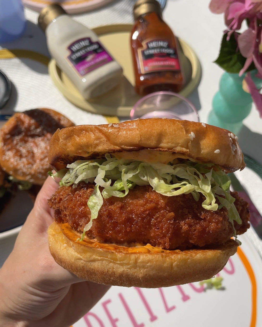 Katsu chicken burger in the left image. Ingredients used in the right photo. @intothesauce, Into the Sauce, Tori Falzon, #intothesauce