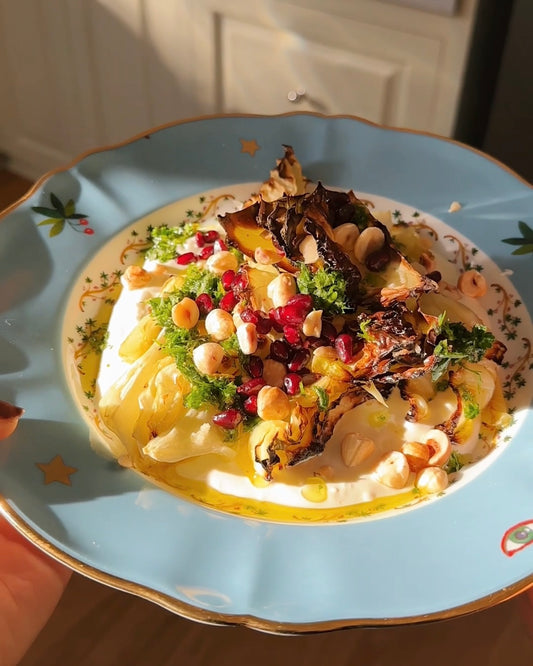 Roasted Cabbage with Herby Oil, Hazelnuts & Pomegranate