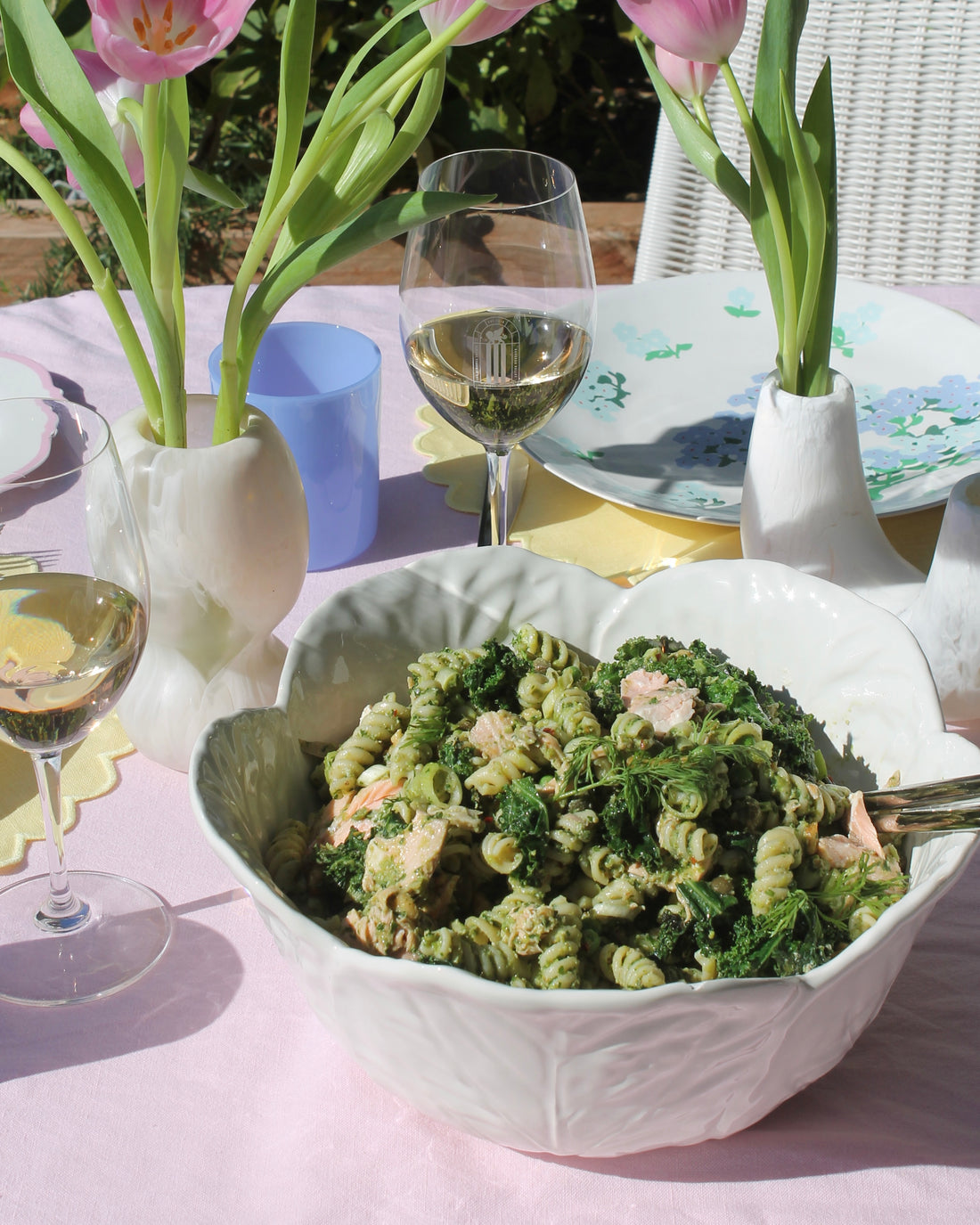 On the left is an image of the pasta salad, on the right an image of the ingredients used. @intothesauce, Into the Sauce, Tori Falzon, #intothesauce